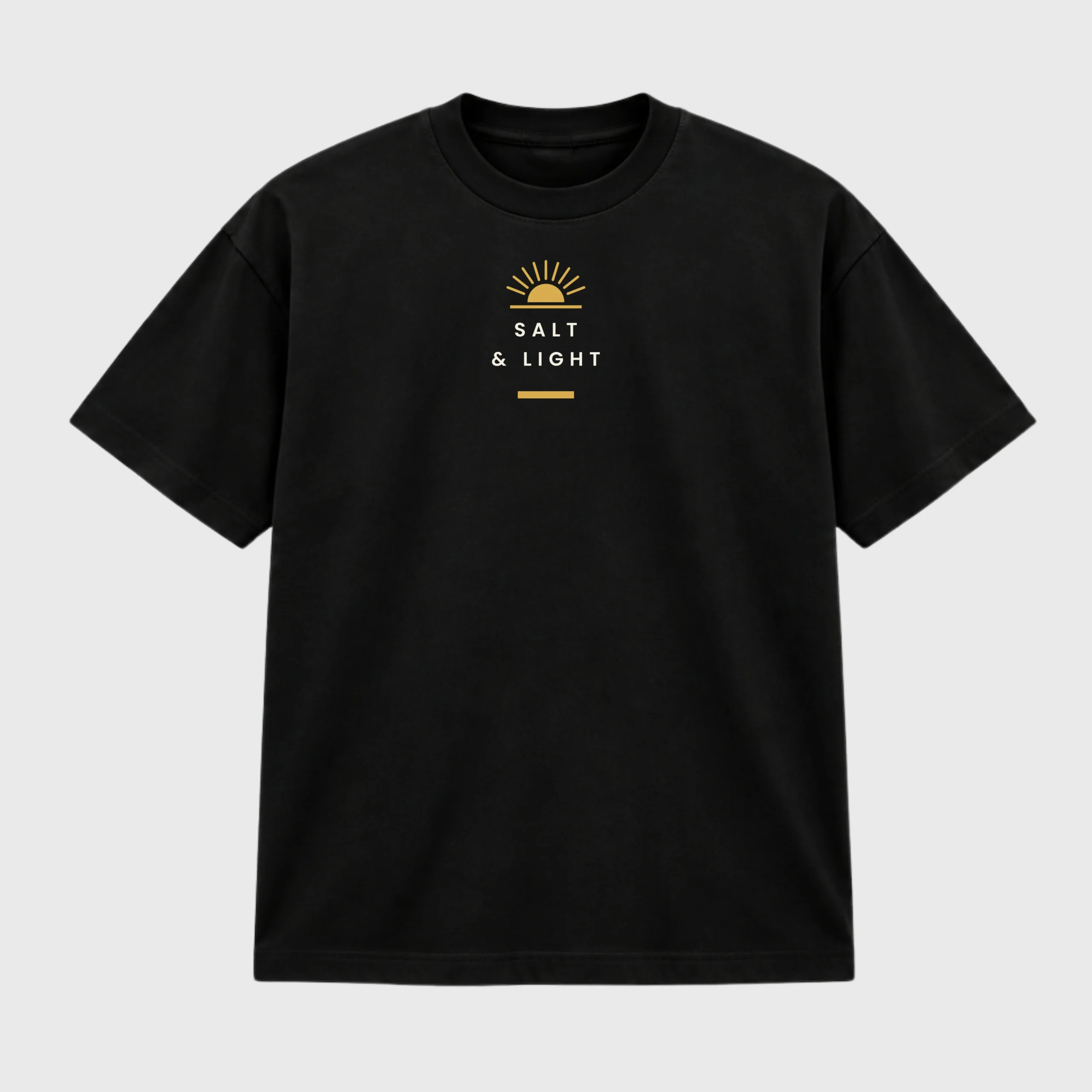 Salt & Light black T-shirt front